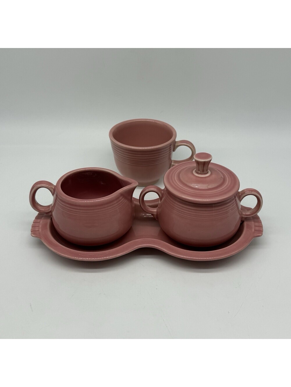 Fiesta ROSE PINK Cream & Covered Sugar Set, Tray & Coffee Cup - Fiestaware